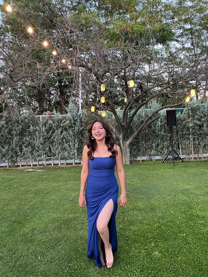 Askılı Drapeli Mavi Straplez Midi Elbise - Görsel 2