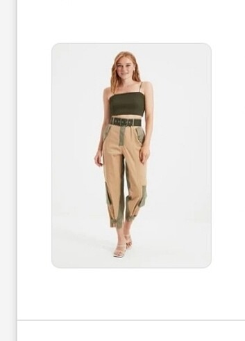Kadin haki kemerli pantolon