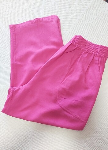 TATLI PEMBE KADIN KETEN PANTOLON L BEDEN MARKA TEMSİLİDİR