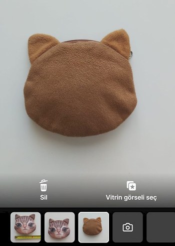 Kedi Figürlü Kahverengi Bozuk Para Cüzdanı - Görsel 3