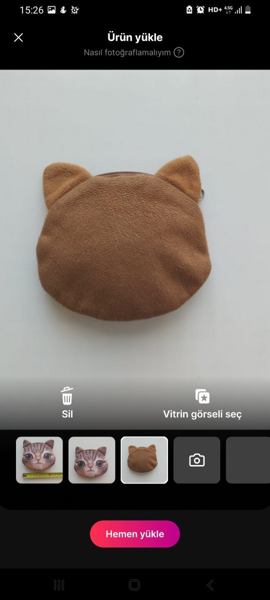 Kedi Figürlü Kahverengi Bozuk Para Cüzdanı - Görsel 3