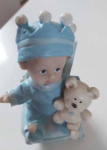 Mavi Bebek Kral ve  Kucağinda Ayıcık Figürü Biblo - Görsel 4