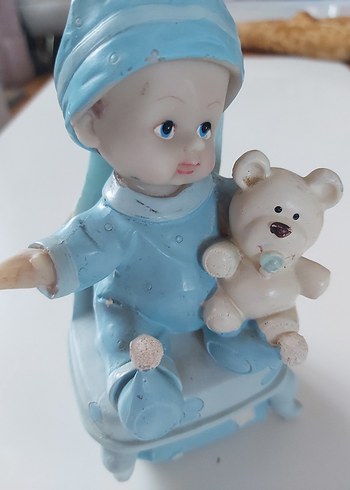 Mavi Bebek Kral ve  Kucağinda Ayıcık Figürü Biblo - Görsel 3