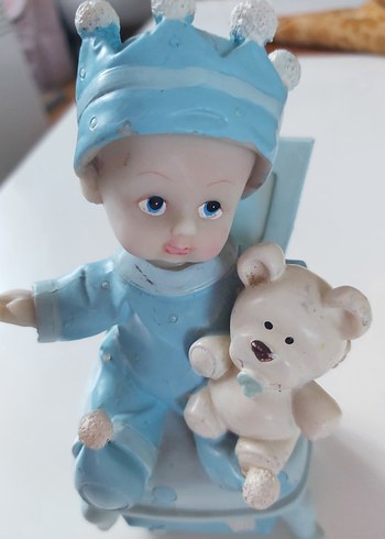 Mavi Bebek Kral ve  Kucağinda Ayıcık Figürü Biblo - Görsel 2