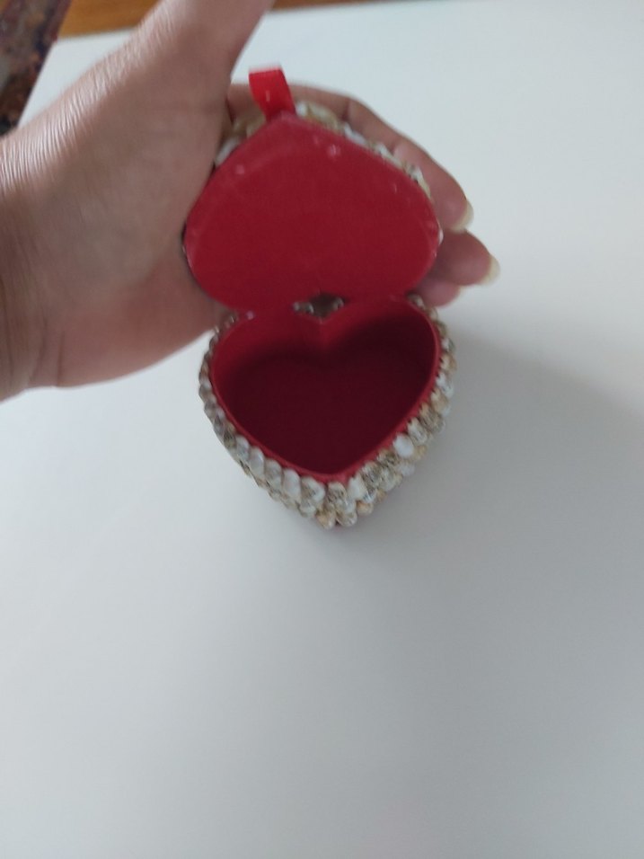 Deniz Kabuklu Kırmızı Vintage Evlenme,Nişan Teklif Yüzügü Kutusu - Görsel 2