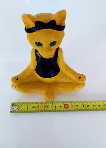 Sarı Yoga Yapan Kedi Biblosu Ağır Alçı - Görsel 5