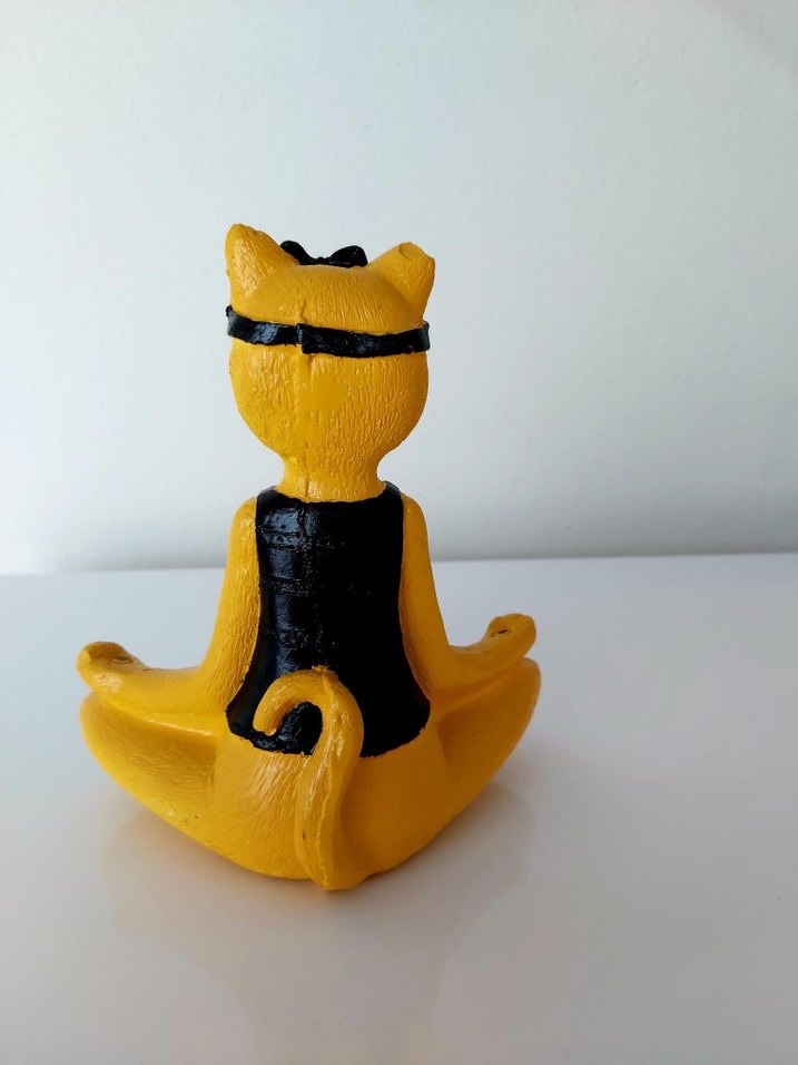 Sarı Yoga Yapan Kedi Biblosu Ağır Alçı - Görsel 2