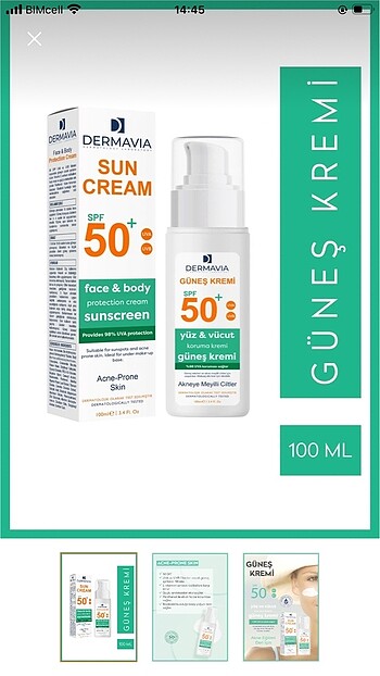 Dermavia güneş kremi
