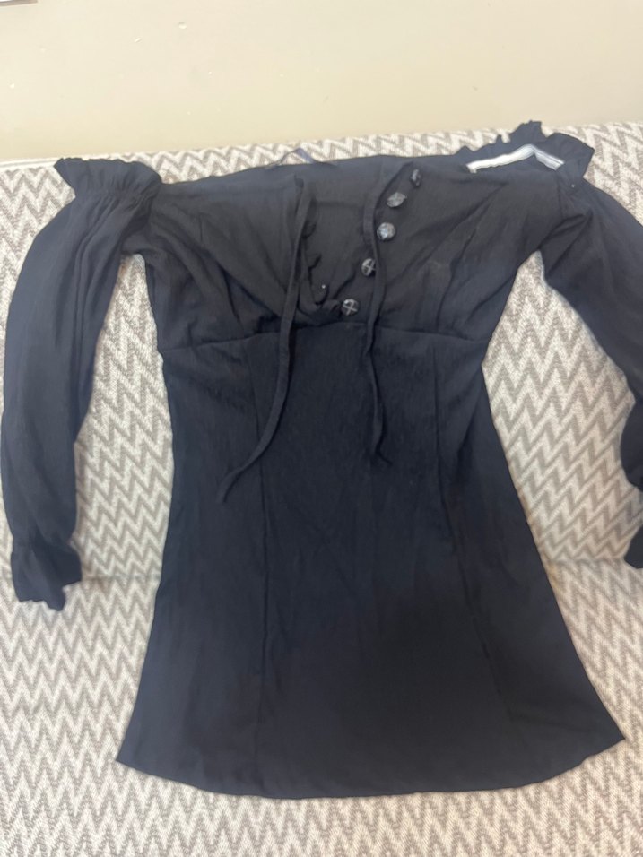 Siyah V Yaka Gotik Midi Elbise - Görsel 2