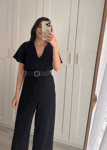 Zara Zara Siyah V Yakalı Kemerli Midi Tulum