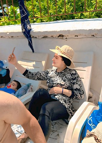 Düğmeli Kısa Kollu Bohem Kadın Mayo