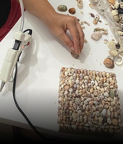 Beden el yapımı ahsap deniz kabugu kaplama kutu
