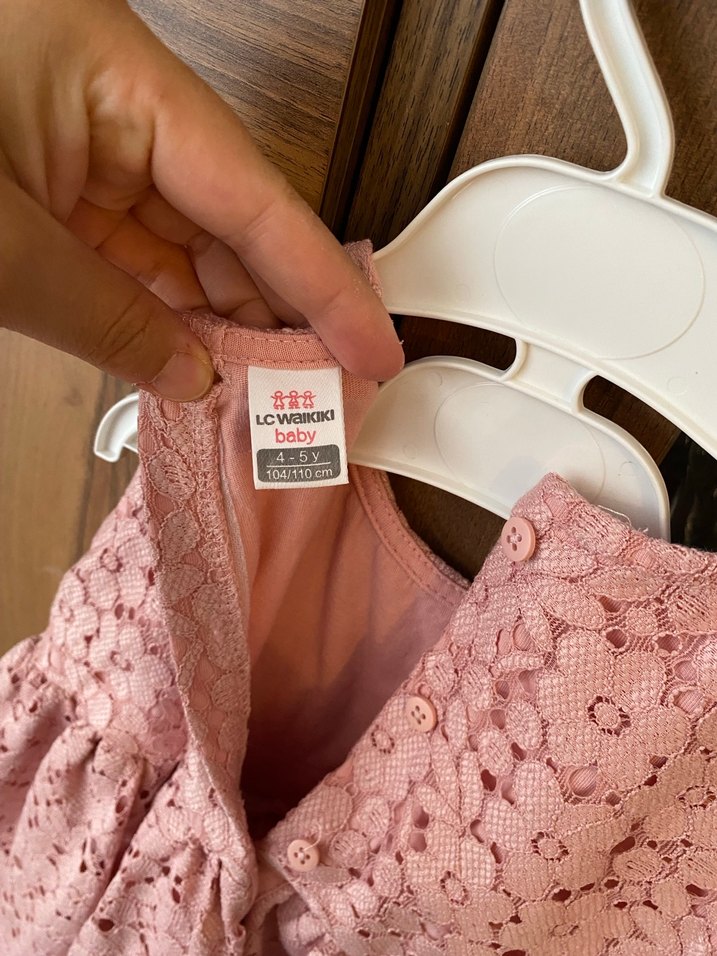 Kız Çocuk Dantel Detaylı Pembe Elbise - Görsel 5