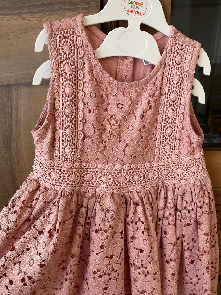Kız Çocuk Dantel Detaylı Pembe Elbise - Görsel 2