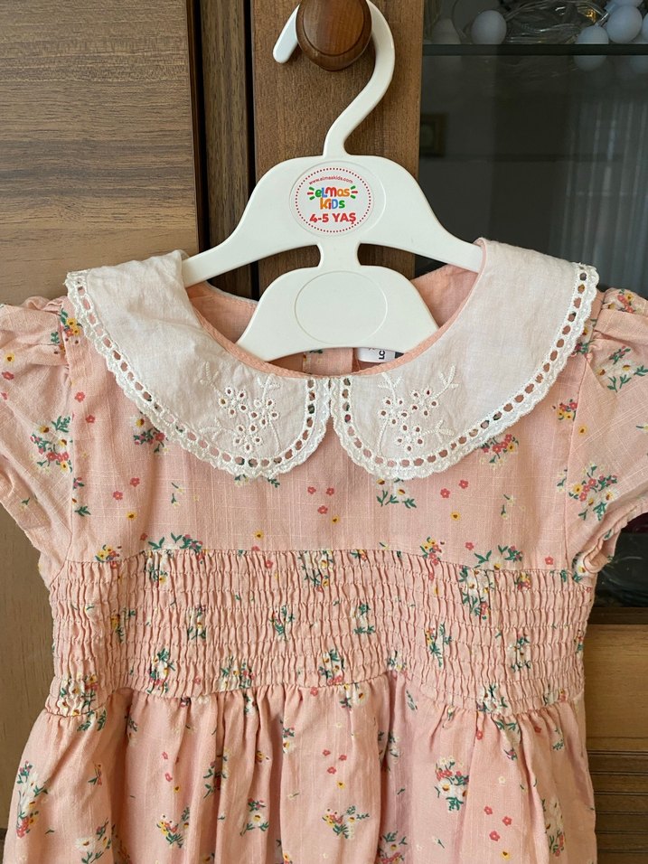 Dantel Yakalı Pembe Kız Elbisesi - Görsel 2