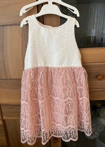 Dantel İşlemeli Pembe Kız Elbisesi - Görsel 3