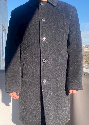 Gri uzun kaşe palto - Görsel 8