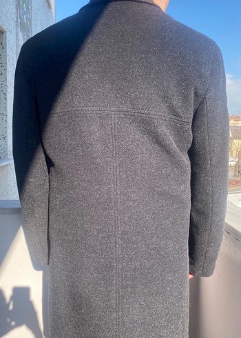 Gri uzun kaşe palto - Görsel 5