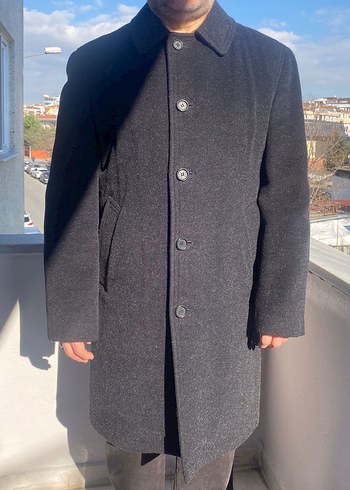 Gri uzun kaşe palto - Görsel 12