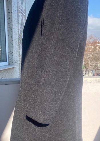 Gri uzun kaşe palto - Görsel 4