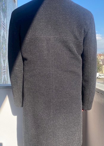 Gri uzun kaşe palto - Görsel 10