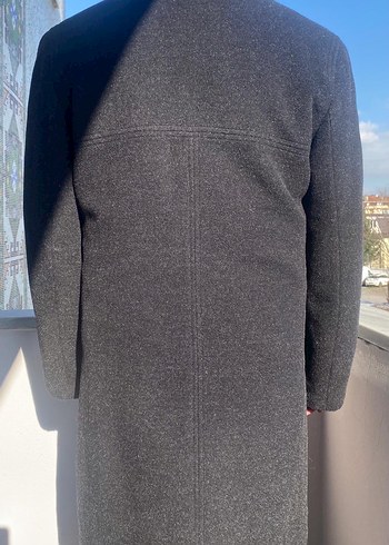 Gri uzun kaşe palto - Görsel 11