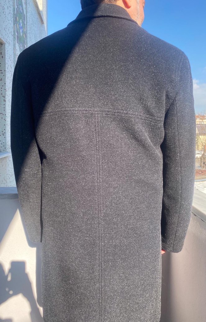 Gri uzun kaşe palto - Görsel 5