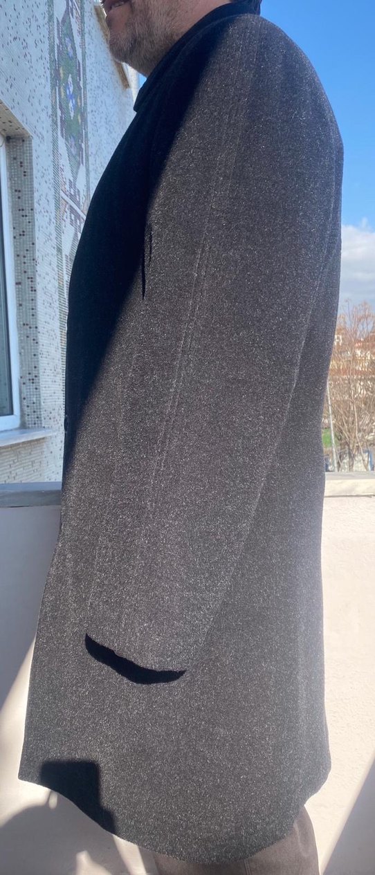 Gri uzun kaşe palto - Görsel 3