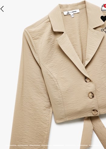 38 Beden camel Renk Bej Keten Düğmeli Kısa Kadın Blazer