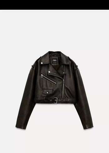 Zara kadın Siyah Kemerli Biker Deri Ceket