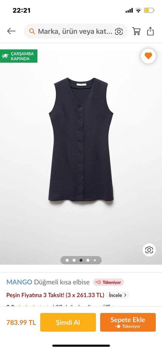 MANGO Lacivert Düğmeli Mini Elbise - Görsel 2