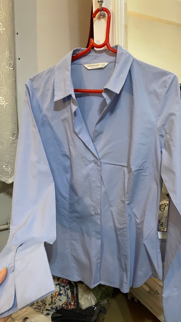 Basic Dar Kesim Mavi Gömlek - Görsel 3