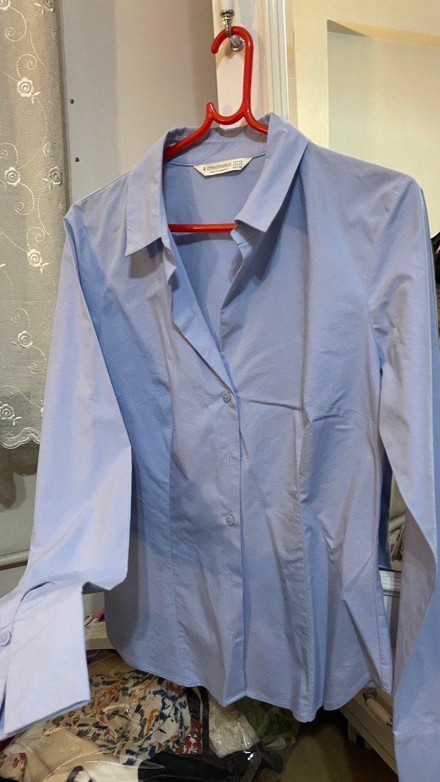 Basic Dar Kesim Mavi Gömlek - Görsel 5