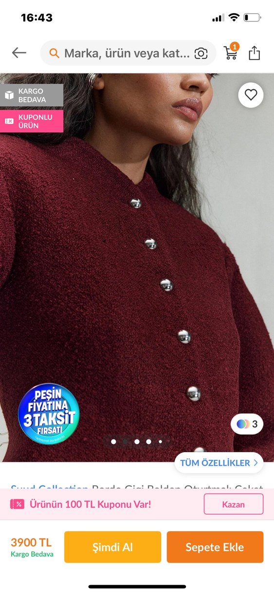 Bordo Belden Oturtmalı Ceket - Görsel 3