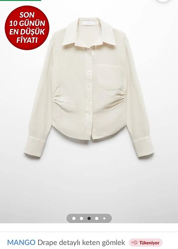 MANGO Drape Detaylı Keten Ekru Gömlek - Görsel 2