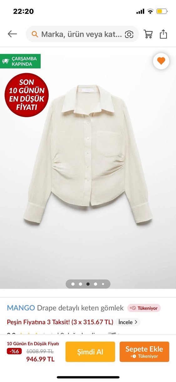 MANGO Drape Detaylı Keten Ekru Gömlek - Görsel 2