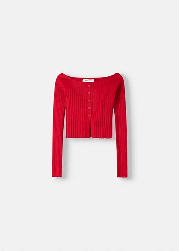 Düğmeli Kırmızı Uzun Kollu Crop Top - Görsel 2