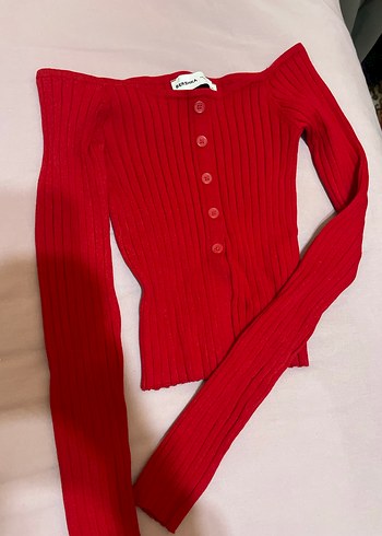 Düğmeli Kırmızı Uzun Kollu Crop Top - Görsel 4