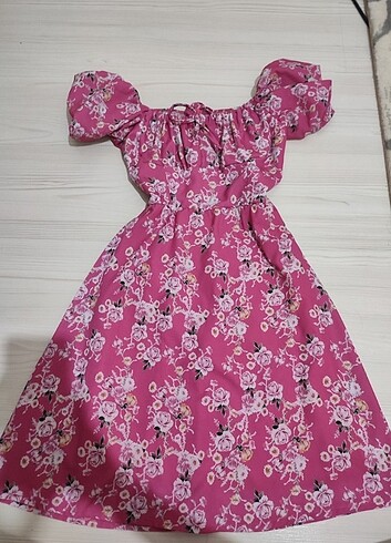 s Beden Pembe çiçekli elbise 