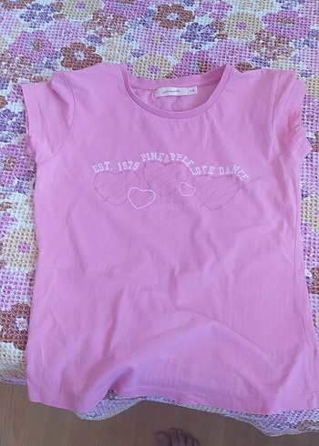 Kız Çocuk Pembe Baskılı Kısa Kollu Tişört