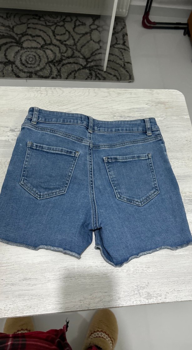 Kadın Mavi Bol Kesim Mini Denim Şort - Görsel 3