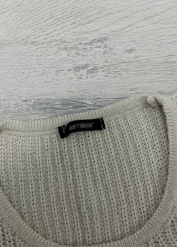 Beyaz Triko Kolsuz Mini Süveter - Görsel 2