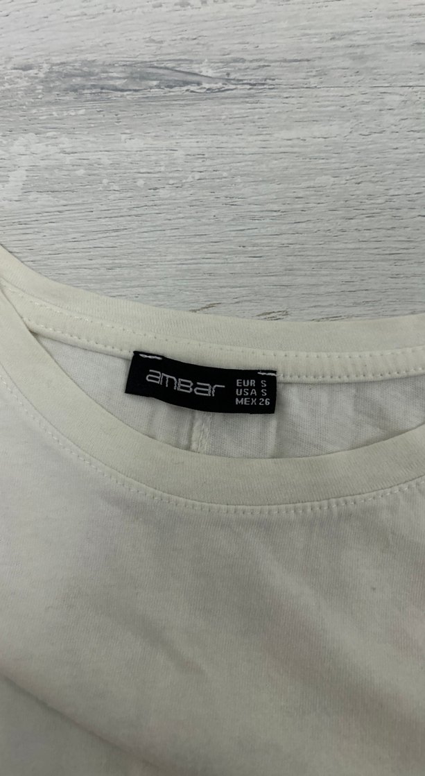 Beyaz Baskılı Kısa Kollu Crop Tişört - Görsel 3