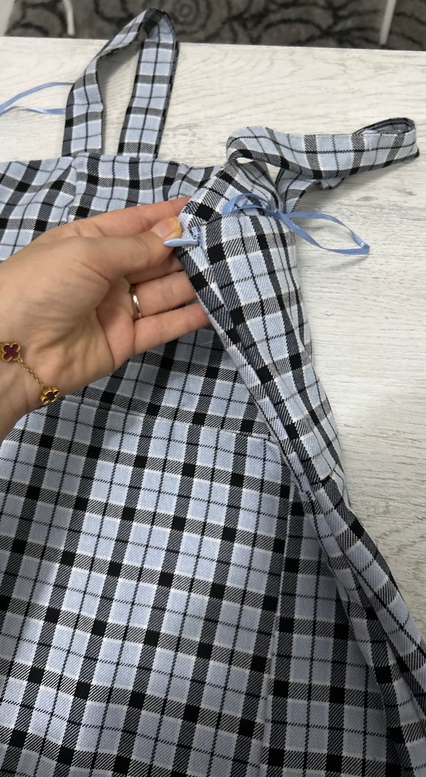 Ekose Desenli Mini Askılı Elbise - Görsel 4