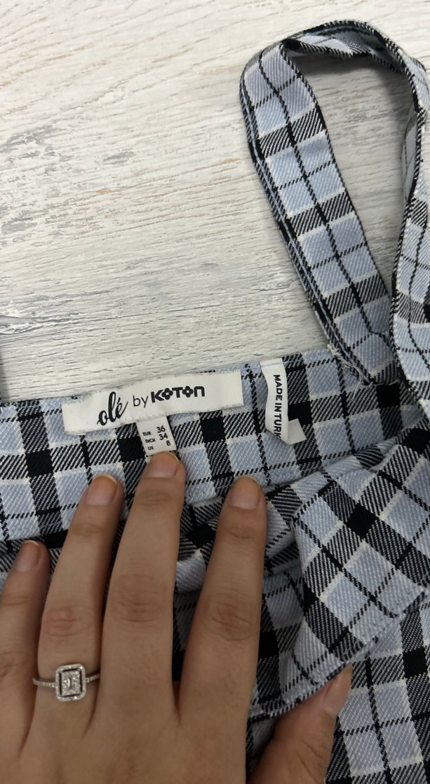 Ekose Desenli Mini Askılı Elbise - Görsel 2