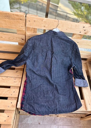 m Beden bordo Renk Bordo Ekose Denim Kadın Gömlek