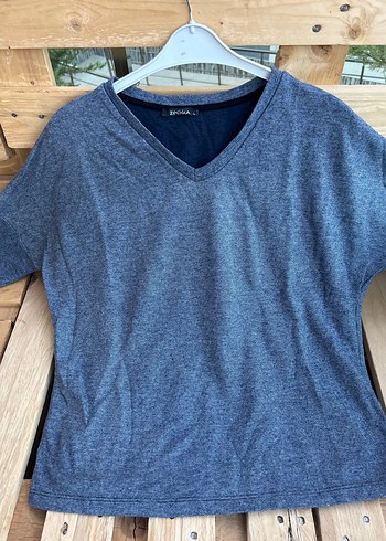 l Beden Gri V Yaka Kadın Sweatshirt