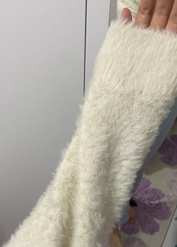 m Beden Beyaz Peluş Kadın Kazak, Rahat Kesim
