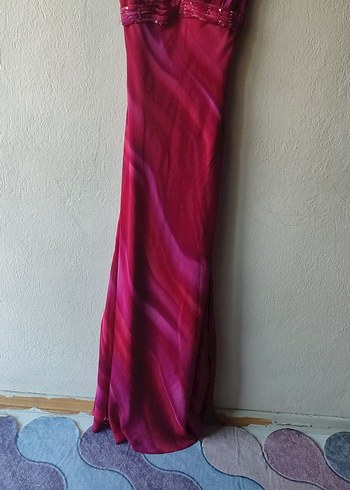 Abiye Pembe V Yakalı Drapeli Uzun Abiye Elbise