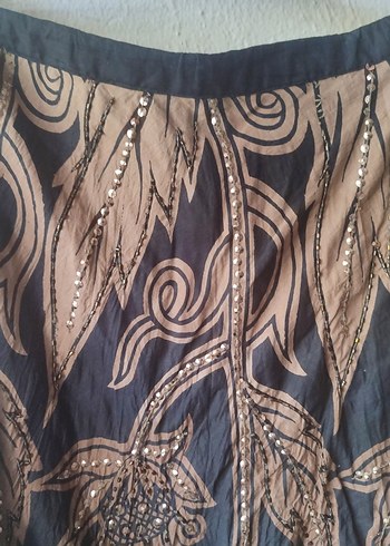 Diğer Drapeli Uzun Kahverengi Batik Etek
